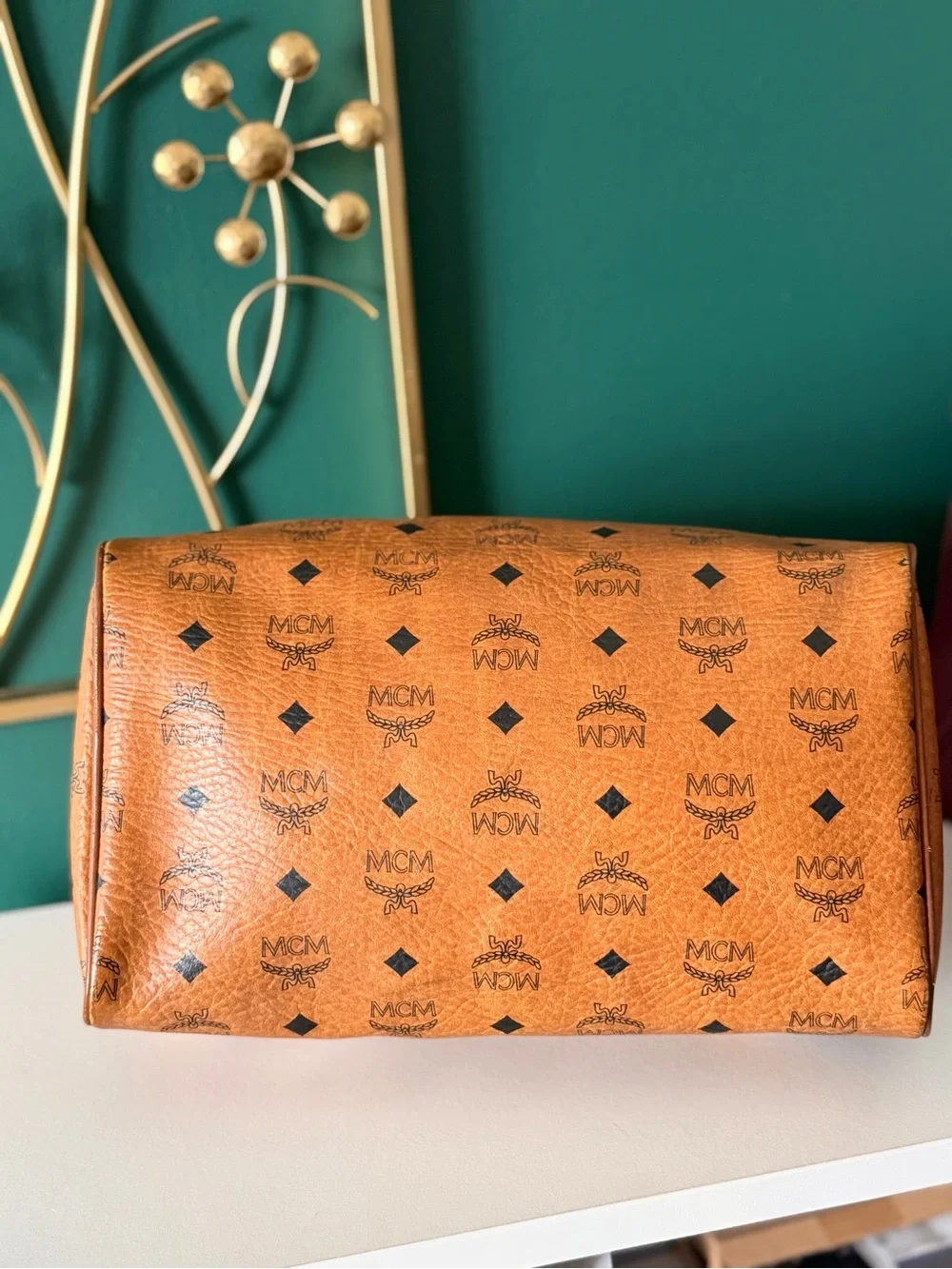 MCM Cognac Visetos Boston Satchel - Cognac Leather